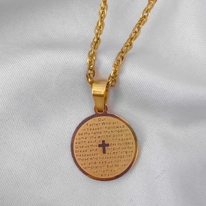 Lords Prayer Necklace • Faith Necklace • Gold Prayer Necklace • Prayer Pendant • Religious Necklace • Unisex necklace • Gold cross Necklace