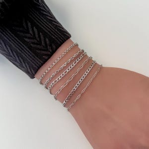 Silver Chain Bracelet, Waterproof bracelets, Steel bracelet, Figaro, Rope chain, Curb bracelet, Dainty silver bracelet