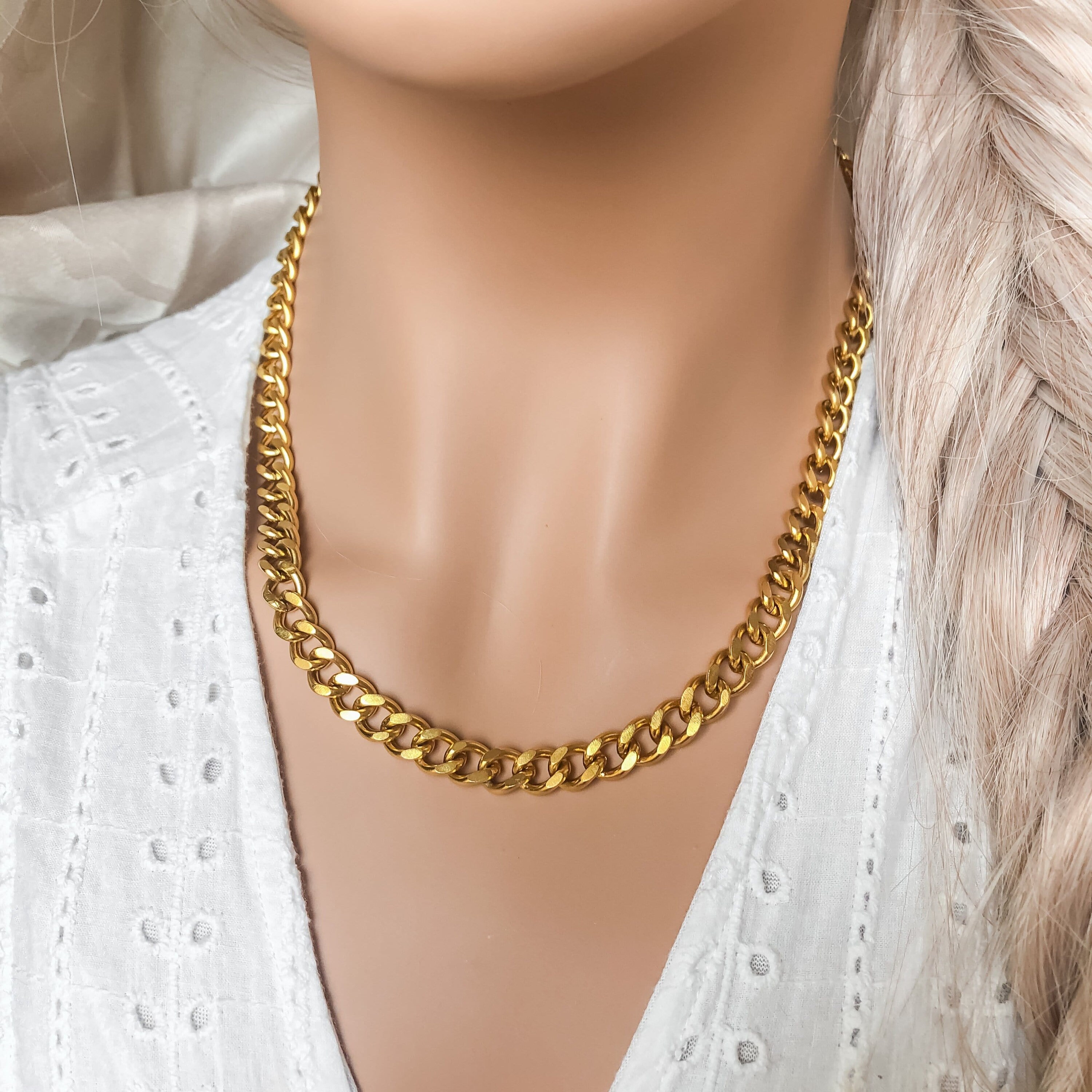 Thick Gold Chain Necklace Gold Waterproof Necklace Chunky Necklace 18K Gold Necklace Chain Cuban ...