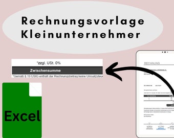 Rechnung für Kleinunternehmer Kleingewerbe Excel Vorlage ohne UST mwst Musterrechnung  §19 Keine Installation nötig Excel-Rechnungsvorlage