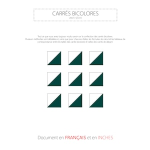 Peut inclure: Diagramme montrant neuf façons différentes de créer des carrés bicolores à partir d'un seul carré. Les carrés sont divisés en diagonale, avec une moitié blanche et l'autre moitié verte.