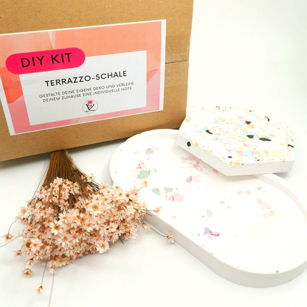 DIY Kit I Terrazzo Schale I ovale Dekoschale I Dekoartion selbermachen I kreatives Geschenk I Geburtstagsgeschenk Frau I DIY Set I Bastelset