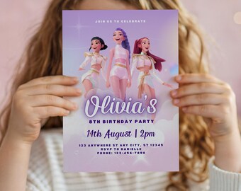 KPop Demon Hunter Birthday Invitation | Editable Canva Template | Kpop Anime Invite | Digital Download | Printable Birthday Card for Kids