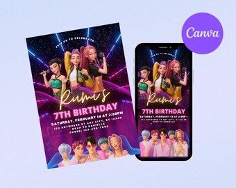 KPop Demon Hunter Birthday Invitation | Editable Canva Template | Kpop Anime Invite | Digital Download | Printable Birthday Card for Kids