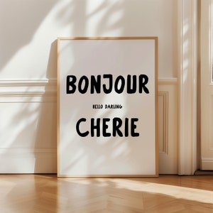 Bonjour ウォールアート、キッチンウォールアート、Bonjour Cherie、レトロウォールアート、バーカートプリント、プレッピールームウォールアート、ドーパミンデコレーション、デジタルプリント