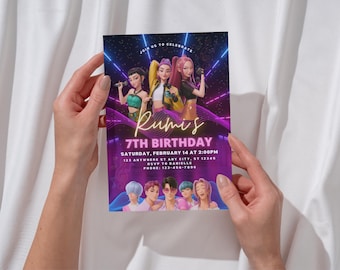 KPop Demon Hunter Birthday Invitation | Editable Canva Template | Kpop Anime Invite | Digital Download | Printable Birthday Card for Kids