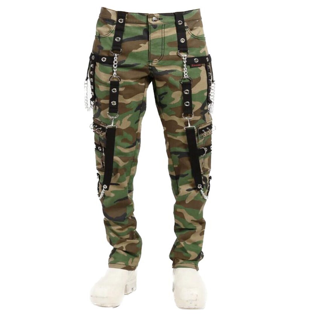 Handmade Men Gothic Pant Trippe Band Pant Black and White Trims Pants Emo Punk Pant