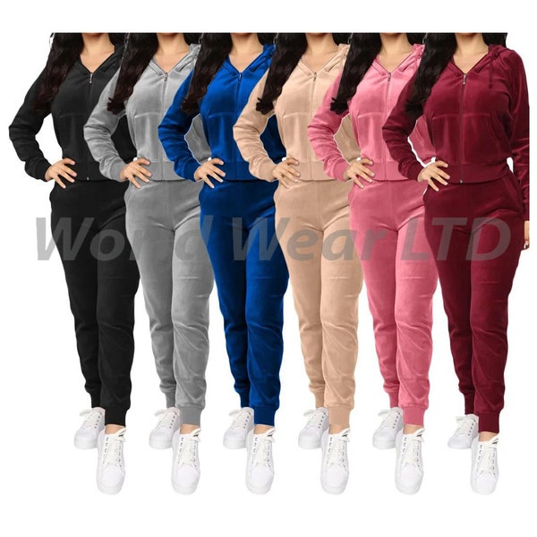 High Quality Velvet Custom Zip Hoodie Joggers Two Piece Velour Tracksuit For Women