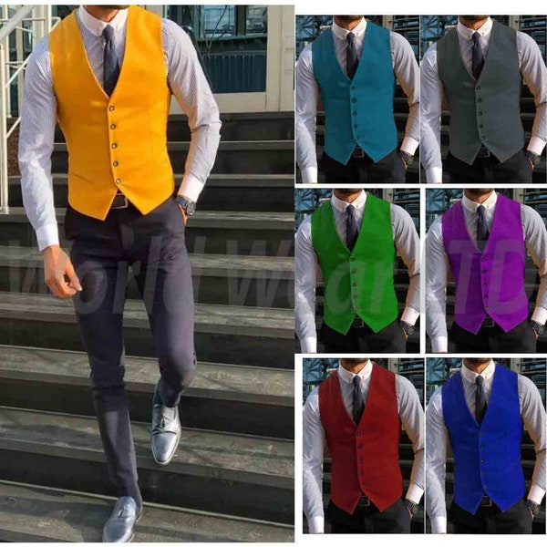 Men's Suit Formal V Neck Wool Tweed Casual Waistcoat Formal Business Vest Groomman For Wedding