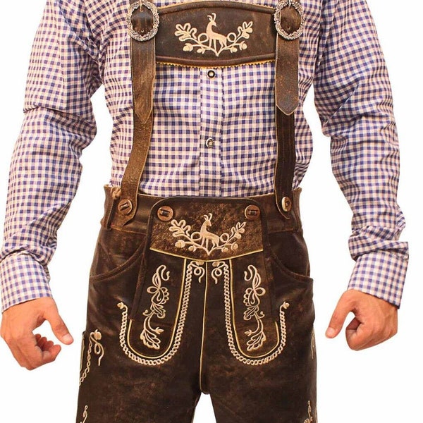 German Men Oktoberfest Lederhosen Trachten Short Lederhosen Wild Dark Brown And Bavarian Lederhosen