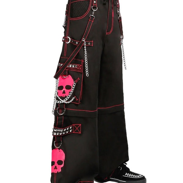 Pantalon gothique | Rose Super Skull Gothic Cyber Chain Goth Jeans Pantalon Punk Rock | Pantalon gothique tête de mort | Pantalon Gothique