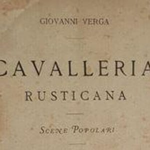 Puede incluir: Una portada de libro vintage para la ópera Cavalleria Rusticana de Giovanni Verga. El título está impreso en letras grandes y en negrita con el subtítulo "Scene Popolari" impreso debajo.