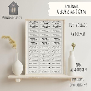 PDF-Vorlage Anhänger Geburtstag | Etiketten zum ausdrucken | Happy birthday | DIY | digitale Datei