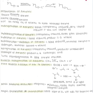Può includere: Appunti scritti a mano su un foglio di carta bianco che descrivono le reazioni degli alchini. Gli appunti includono i nomi delle reazioni, i reagenti utilizzati e i prodotti formati. Gli appunti sono scritti con inchiostro nero.
