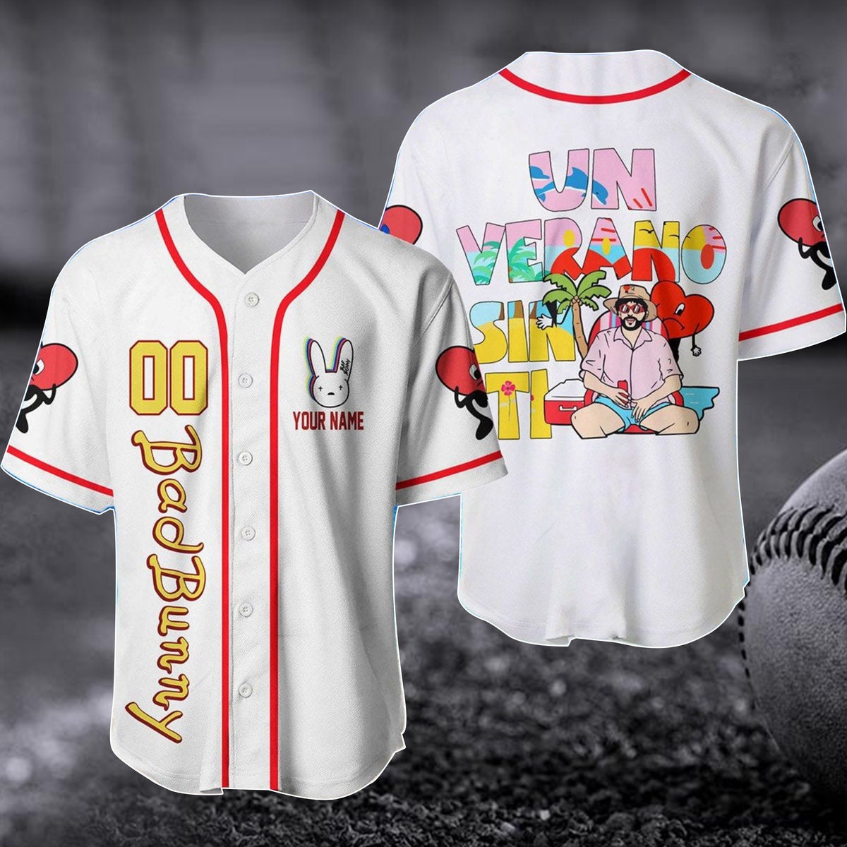 BagLore Customized Bad Bunny Baseball Jersey, Bad Bunny Un Verano Sin Ti 3D Shirt, Puerto Rico Jersey, Music Baseball Shirt, Gift for Fan