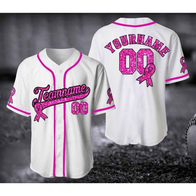 In October We Wear Pink Baseball Jersey Custom Name Pink Etsy