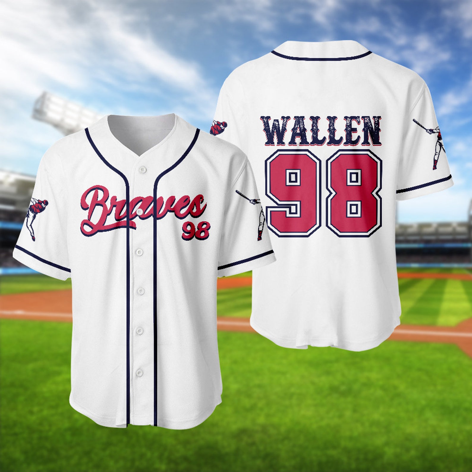 Braves 98 Baseball Jersey Wallen Shirt Wallen Country Etsy