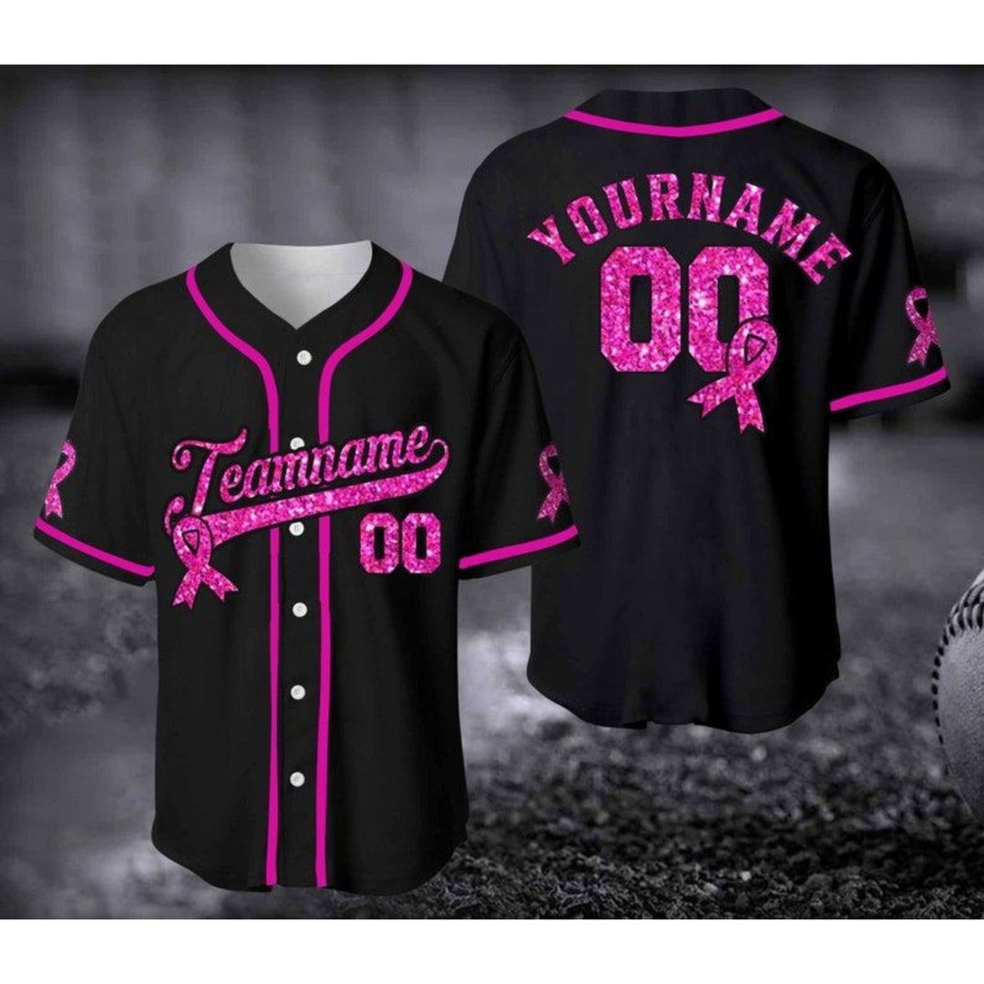 In October We Wear Pink Baseball Jersey Custom Name Pink Etsy