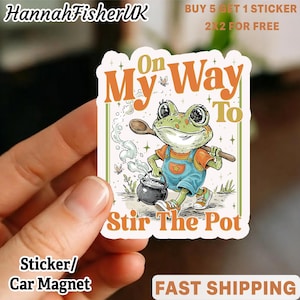 On My Way To Stir The Pot Sticker, Sarcastic Frog Sticker, Funny Mom Gift, Meme Water Bottle Stickers