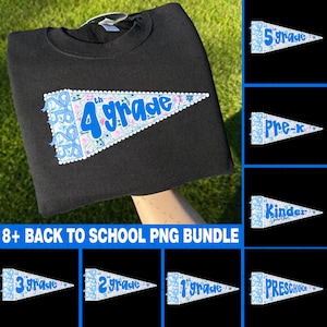 Back to School Girly Bundle PNG, School Spirit Teacher Coquette Png, Floral Pennant Flag, Pre-k 1st/2nd/3rd/4th Grade, First Day of School