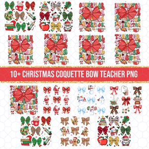 10+ kerstleraar PNG-bundel, Coquette Bow PNG, schoolpersoneel kerstclipart, leraar counselor bibliothecaris hoofdsublimatie