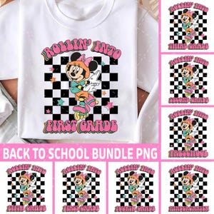 Minnie Mouse Back To School PNG Bundle, Mouse First Day Of School Design, Preppy Pre-K To 4th Grade, Mouse Pastel Bow Png, School PNG