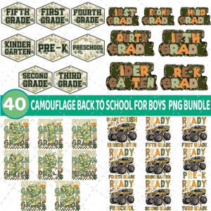 40+ Retro Back To School Camouflage Png Bundle,Kindergarten Dude,Pre K Png, First Day Of School Png, Retro First/ Second/ Third Grade Design
