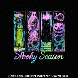 Spooky Season Vintage Halloween Horror Night Png, Iridescent Ghost Pumpkin Png, Neon Halloween Png,Preppy Halloween Coquette Bow Png