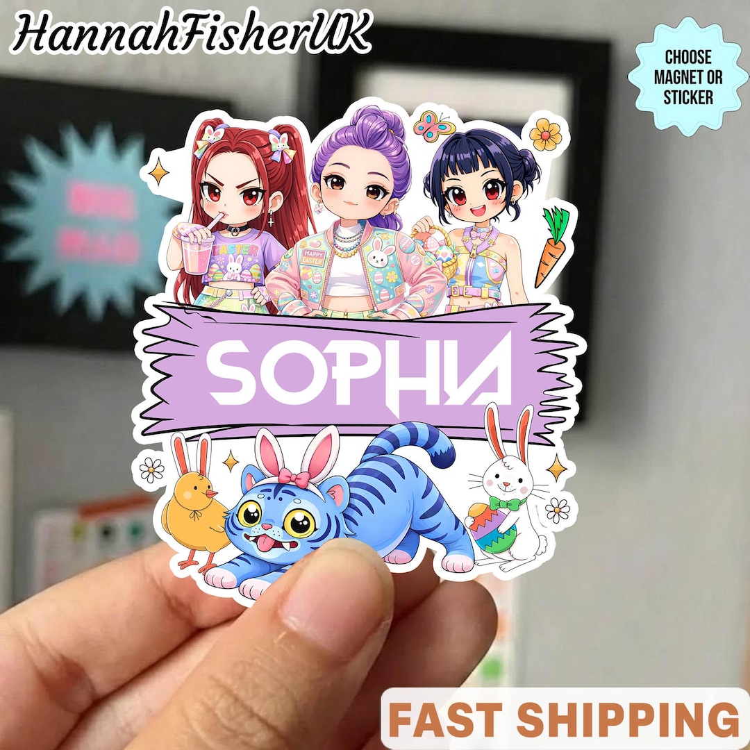 Hunter Easter Anime Sticker, Personalized Name Easter Vinyl Decal, Cute ...