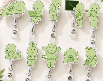Kawaii Green Guy Badge Reel, Chill Green Guy Badge Reel ID Holder, Green Guy Nurse Gift, Matcha Lovers Coworker Gift