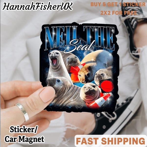 Neil the Seal Vinyl Stickers / Car Magnet – Laptop, Water Bottle, Notebook Decals