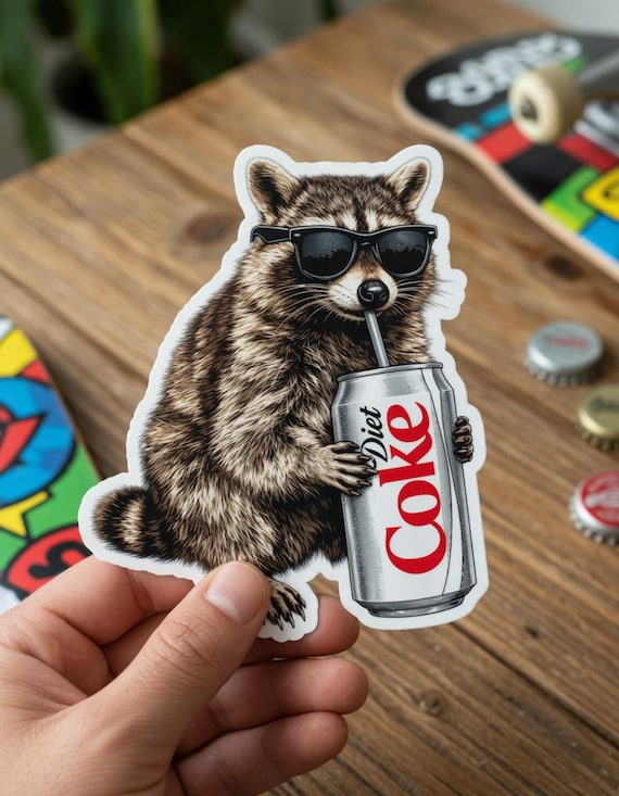 Raccoon with Diet Coke Sticker | Cute Animal Vinyl Sticker | Funny Aesthetic Decal | Nonsense Market