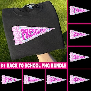 Back to School Girly Bundle PNG, School Spirit Teacher Coquette Png, Floral Pennant Flag, Pre-k 1st/2nd/3rd/4th Grade, First Day of School