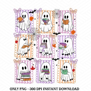 Ghost Books Halloween PNG, Cute Ghost Book Nerd, Ghost Halloween PNG, Reading Halloween, Teacher Png, Librarian Sublimation, Spooky Season