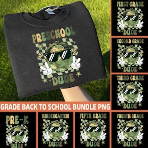 8+ Retro Back to School Boys PNG Bundle, Camo Kindergarten Kid Design, First Day PNG, Pre-K to Third Grade Png, School Boy Sublimation File