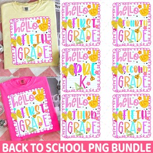 Back to School Bundle PNG, Preppy Teacher First Day of School Shirt Design, Girly Coquette Sublimation, Pink Bow Pre-k 1st/2nd/3rd/4th Grade