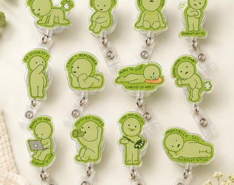 Kawaii Green Guy-bricka, Chill Green Guy-bricka, ID-hållare, Green Guy-sjuksköterska, Matcha-älskare-gåva för kollega