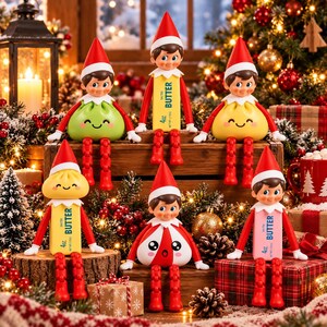 Weihnachtselfenkostüm, 3D-gedruckte Figur, Butter-und-Knödel-Quetschelfen-Deko, lustige PLA-Weihnachtsfigur fürs Regal, süßes Weihnachtsgeschenk für den Schreibtisch