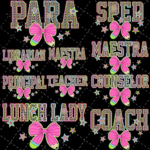 10+ Retro School Occupation PNG Bundle, Back to School Teacher Sped Para Counselor, Preppy First Day of School Checkered Girly Png, Drawn