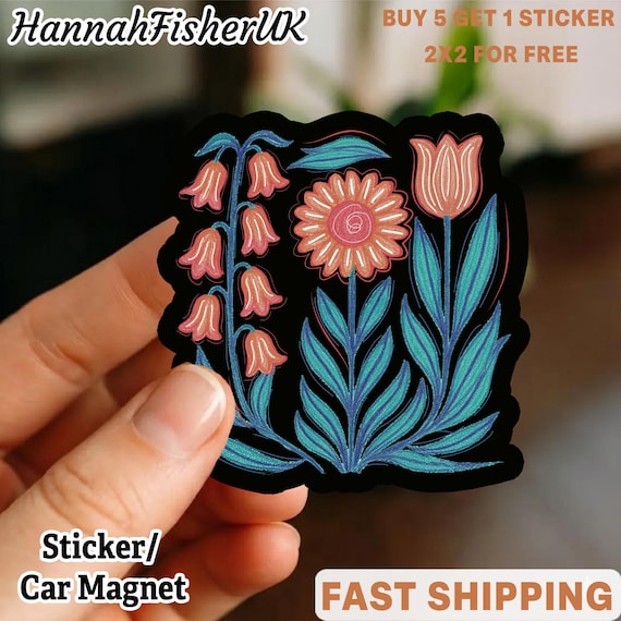NO WORDS Foxglove Daisy Tulip Sticker/Car Magnet, Foxglove Daisy Tulip Decal FDT - Vinyl Sticker for Cars, Laptops, Windows and Water Bottle