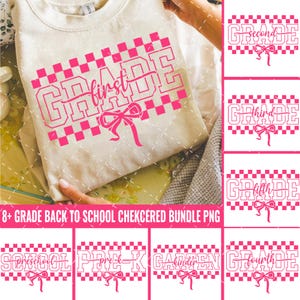 8+ Retro Back to School Girls PNG Checkered Bundle, Kindergarten Kid Design, First Day Shirt PNG, Pre-K to Fourth Grade Png,School Girl File
