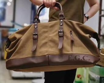 Reisetasche Wasserdicht Canvas Leder Weekender Weekender Overnight Bag mit Schuhfach für Männer Frauen Personalisiert