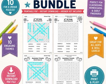 Word Search Bundle Printable PDF | 10 Seasonal Word Search Puzzles with Answer Keys | Classroom Activity | Homeschool Worksheets
