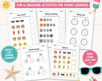 Summer Math Worksheets | Kindergarten Packet | First Grade Addition Activities | Printable Homeschool Workbook