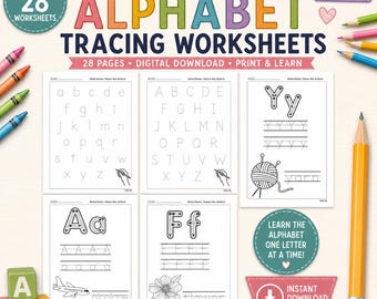 Letter Tracing Worksheets A–Z; Alphabet Handwriting Practice