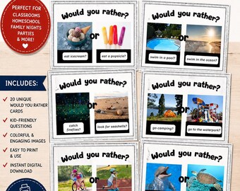 Would You Rather? Kids Edition | 20 Fun Conversation Cards | Printable Game