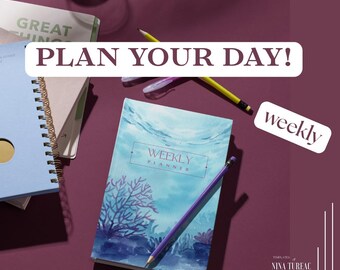 Weekly Planner | Daily quote | Motivational A5 Canva Template (Digital Download) | Sea Life
