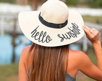 Sombrero de playa floppy personalizado, sombrero de playa personalizado, sombrero personalizado, sombrero de sombrilla de playa de novia, luna de miel de vacaciones de fiesta única estilo boho