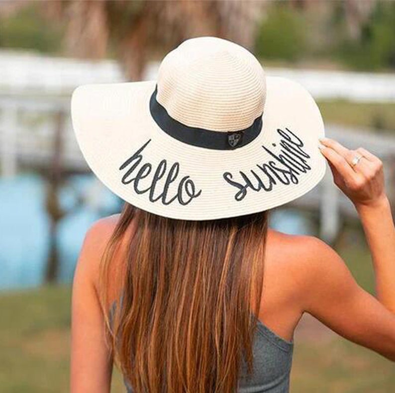 Customized Floppy Beach Hat,Customized Beach Hat,Personalized Hat,Bride Beach Sunshade Hat,Bohemian Style Single Party Vacation Honeymoon image 1