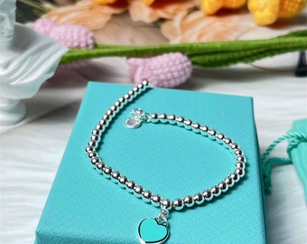 S925 Sterling Silver Bracelet, Fashion Blue Heart shaped Bracelet, Enamel Bracelet,Birthday Gift, Mother's Day Gift, Friend's Gift